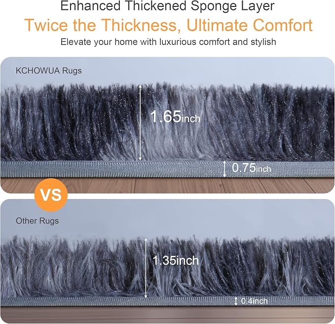KICHOWUA Thick Area Rug 5x7 Dark Grey Fluffy Shag - Image 3