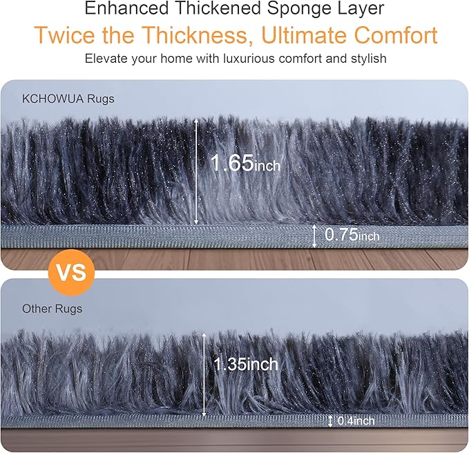 KICHOWUA Thick Area Rug Dark Grey 5x8 Fluffy Shag - Image 3