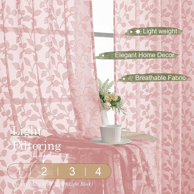 Chyhomenyc Extra Long Blush Pink Sheer Curtains 120 Inch Length 2 Panels Set - Image 2