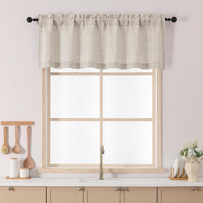 Chyhomenyc Valance for Windows, Light Filtering Faux Linen Slub Textured Small by Chyhomenyc