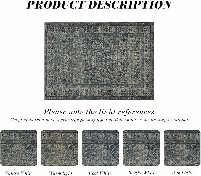 Area Rug 6×9, Large Vintage Boho Rug, Ultra-Soft Low Pile, Non Slip, Stain - Image 2