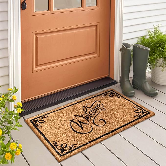 LuxUrux Welcome Mat Outdoor Coco Coir Doormat, by LuxUrux