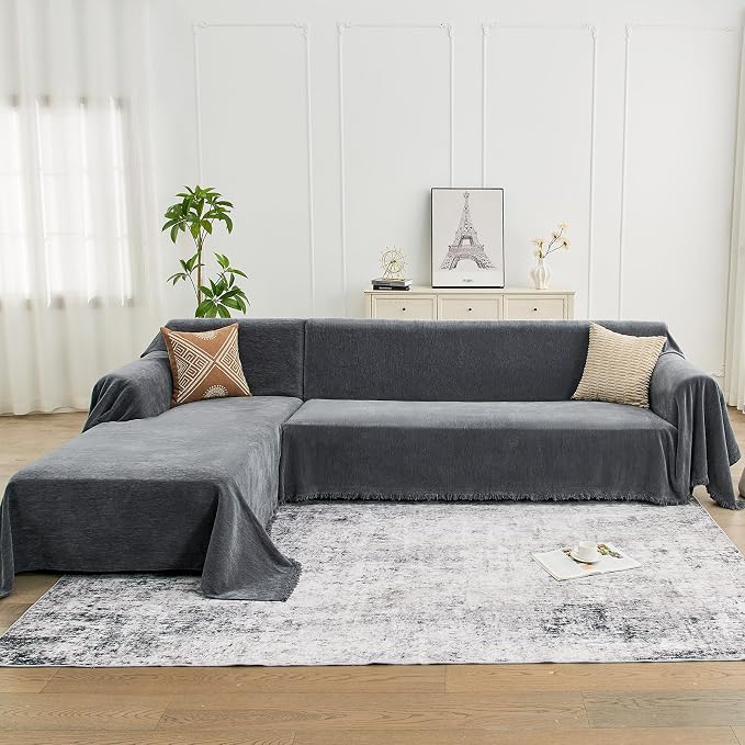 CAPALOCA Sectional Couch Covers, 2 Pieces Chenille Sofa Cover L Shaped Couch - Image 6