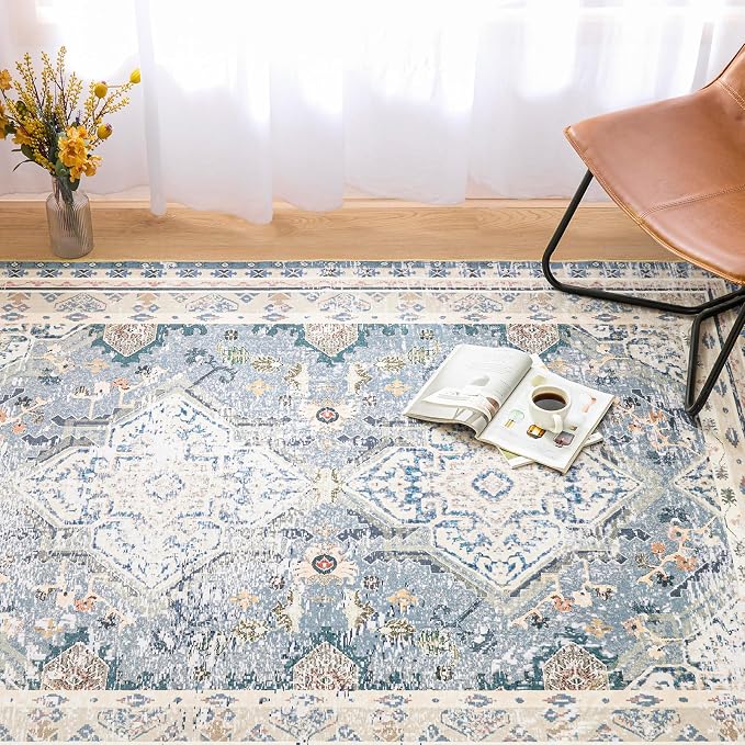 Phantoscope Washable Area Rug 5'x7' Non-Slip, Vintage Neutral Rugs - Image 7