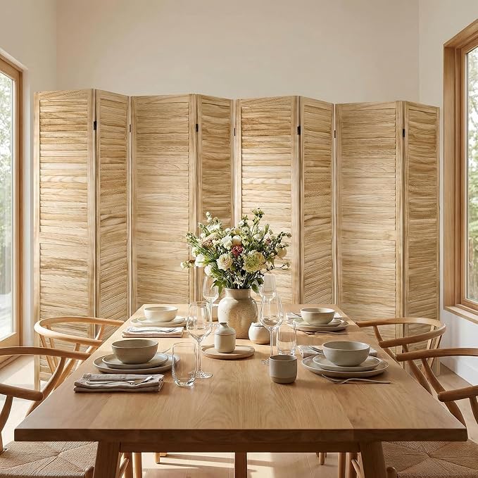 Bluecat 8 Panel Room Divider, Freestanding Solid Wood Partition Wall - Image 7