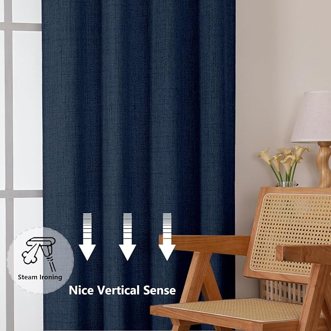 Chyhomenyc Navy Blue Kitchen Curtains 24 Inch Length, Light Filtering Faux - Image 7