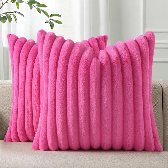 Pallene Faux Fur Plush Throw Pillow Covers 16x16 Set of 2, Luxury Soft Fluffy by PALLENE