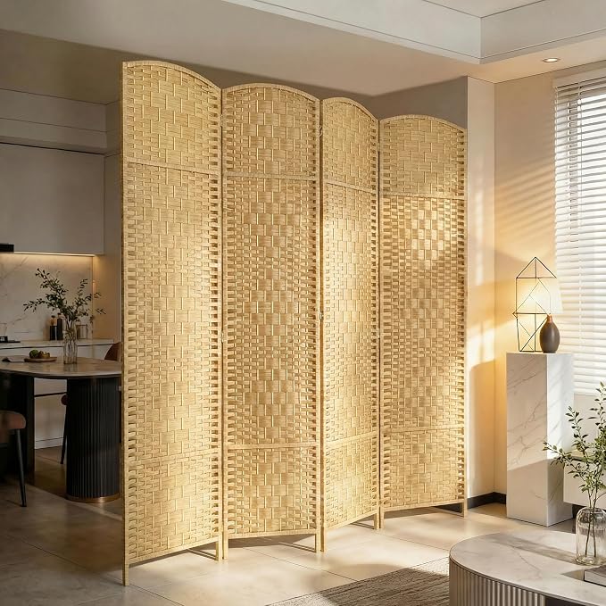 HOMCOM Room Divider, 6 Ft 4 Panel Folding Privacy Screen, Hand-Woven PP Wall - Image 9