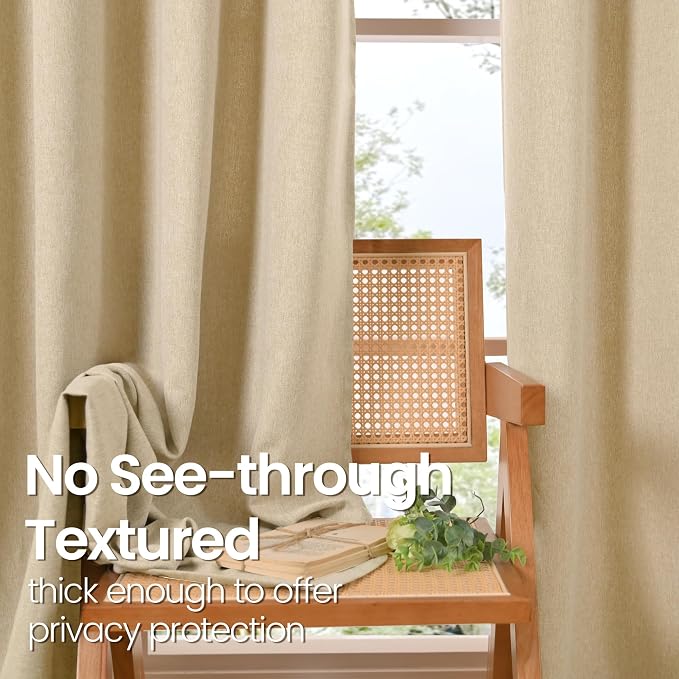 BGment 45 Inch Length Beige Linen Curtains 45 Inch Length, Thick Short Window - Image 2
