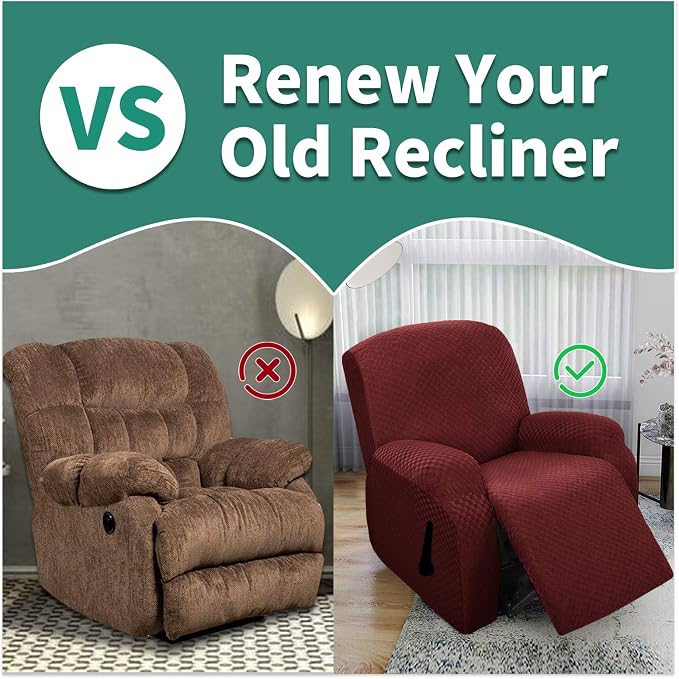 YEMYHOM 4 Pieces Stretch Recliner Slipcover Latest Jacquard Recliner Chair Cover - Image 5