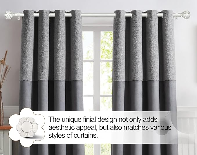 KAMANINA 1 Inch Extra Long Curtain Rod 140 to 195 Inches White Heavy Duty - Image 3