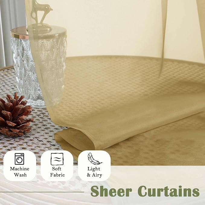 Lecloud Gold Sheer Curtains 96 Inches Long 2 Panels Set, Home Decor Light - Image 8