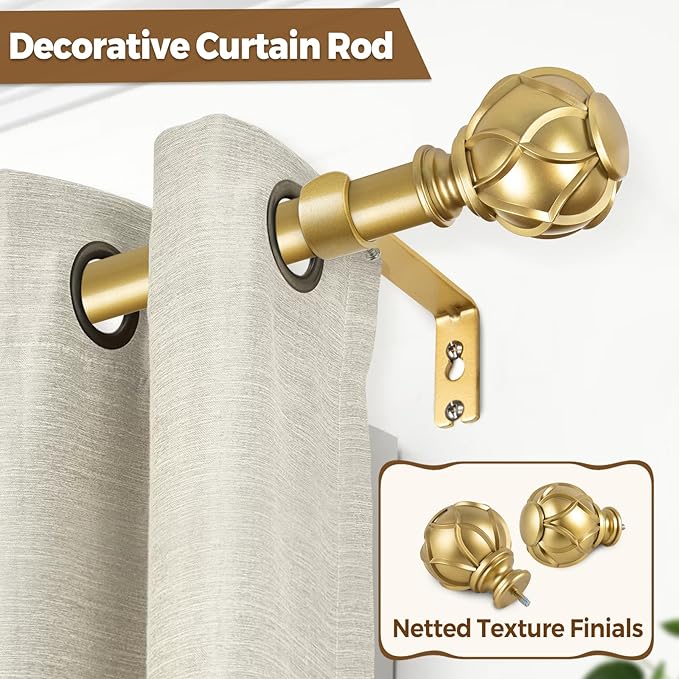 KAMANINA Curtain Rods for Windows 66 to 120 Inch, 7/8 Inch Gold Heavy Duty - Image 5