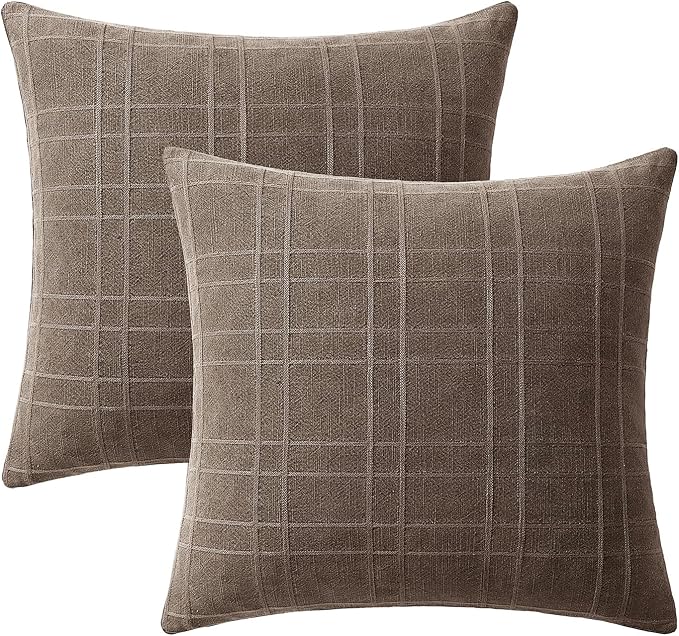 MIULEE Decorative Linen Check Euro Shams Throw Pillow Covers Neutral Farmhouse - Image 8