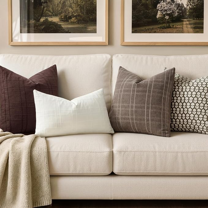 MIULEE Decorative Linen Check Throw Pillow Covers Neutral Farmhouse Vintage - Image 3
