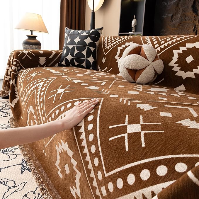 VClife Bohemian Couch Cover Aztec Geometric Chenille Sofa Cover - Image 9