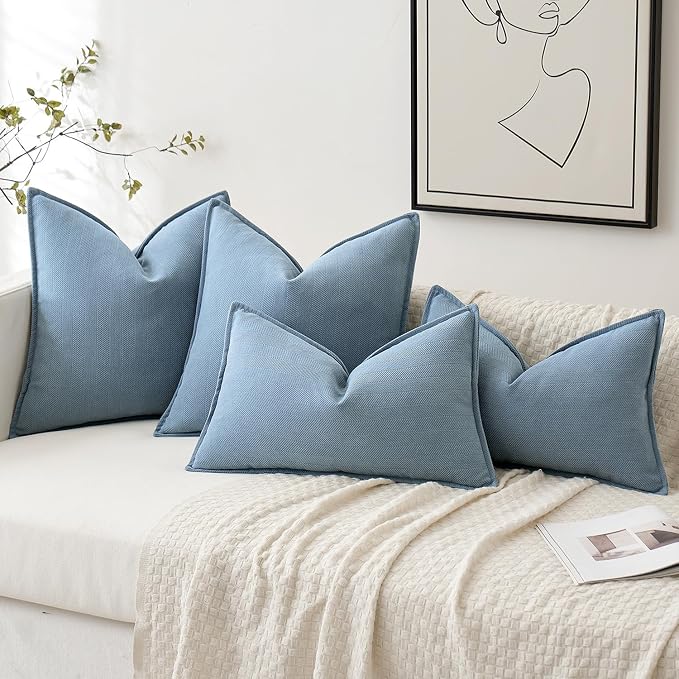 MIULEE Pack of 2 Light Blue Decorative Pillow Covers 24x24 Inch Soft Chenille - Image 4