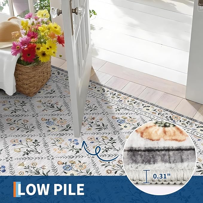 GarveeHome Grey Floral Rug 4x6 Rug Machine Washable Area Rug - Image 5