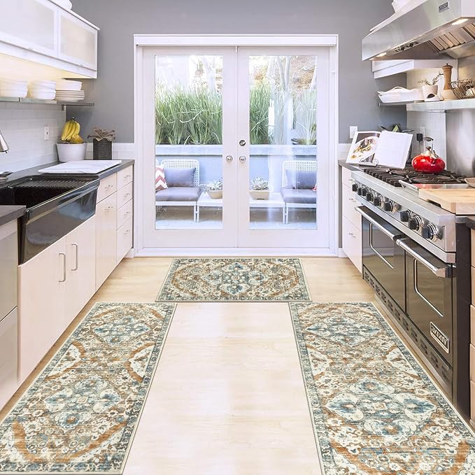 HEBE Farmhouse Kitchen Rug Sets of 3 Non Slip Washable Kitchen Rugs and Mats - Image 7