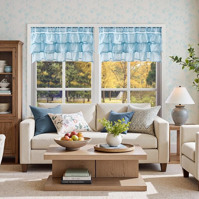 jinchan Blue Ruffled Valance Curtain - Image 6
