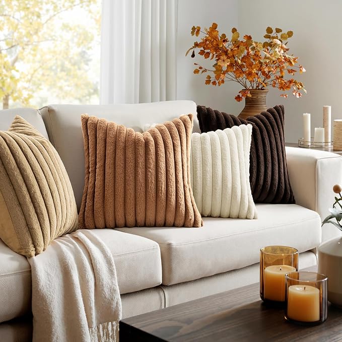 MIULEE Faux Fur Plush Decorative Throw Pillow Covers 18x18 Set of 4, Boho - Image 2
