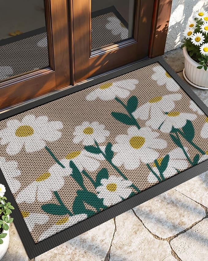 DEXI Front Door Mat Outside Entrance, 3x5 Daisy Plant Welcome Doormat, Non Slip by DEXI