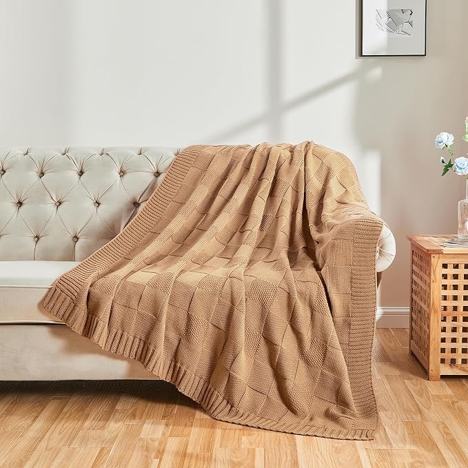 CozeCube Check Knit Throw Blanket, Decorative Christmas Soft Cozy Warm Knitted - Image 4