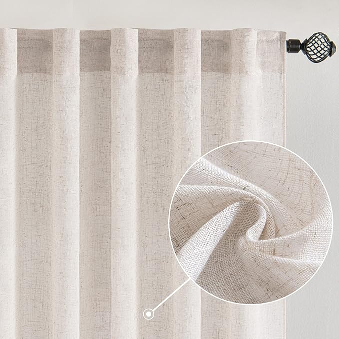 MIULEE White Linen Curtains 84 Inch Length 2 Panels by MIULEE
