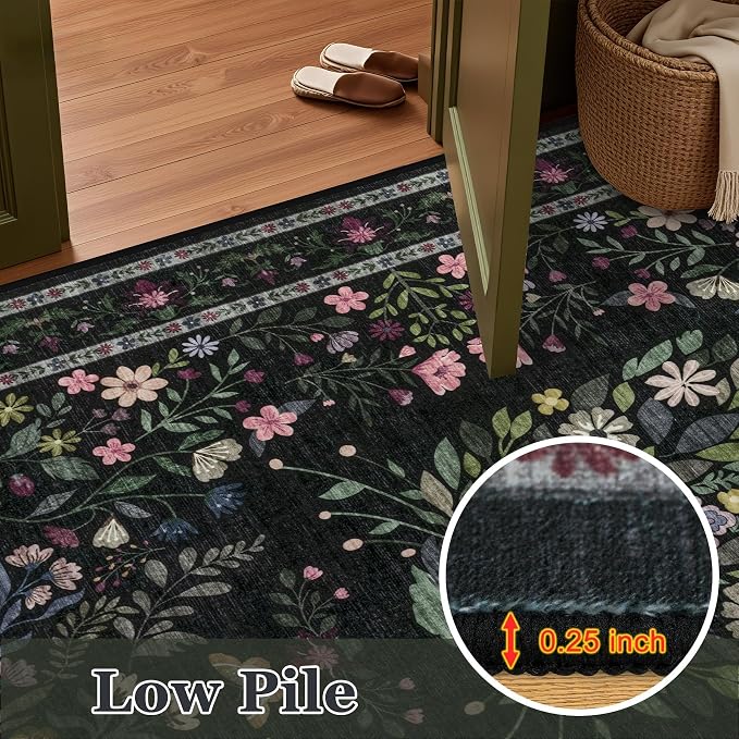 8x10 Area Rugs Living Room Rug: Vintage Washable Rug Floral Soft Carpet Indoor - Image 8