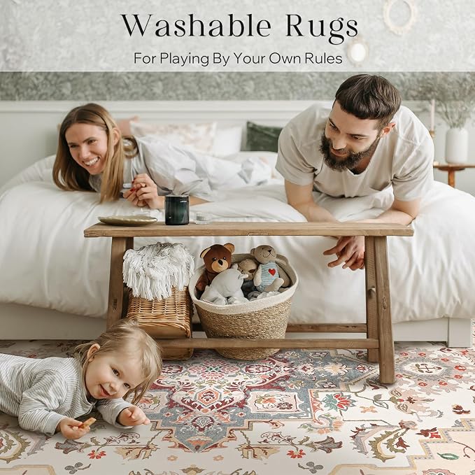 Phantoscope Washable Area Rug 9'x12' Non-Slip, Vintage Boho Rugs - Image 9