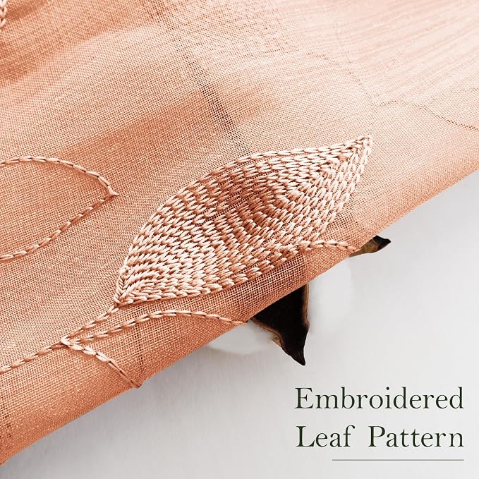 HOMEIDEAS Fall Burnt Orange Sheer Curtains 84 Inches Long 2 Panels Embroidered - Image 3