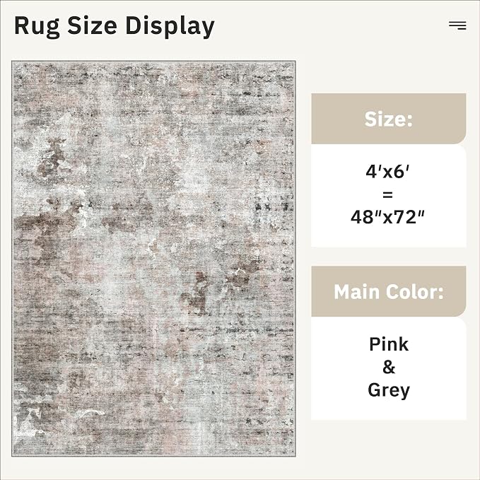 Area Rugs 4x6 for Living Room, Vintage Washable Rugs for Dining Room, Non-Slip - Image 5