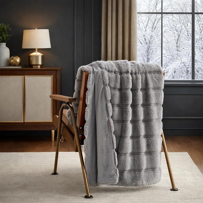 Cozy Bliss Deluxe Sheared Rabbit Faux Fur Throw Blanket, Soft Fuzzy High-Low - Image 6
