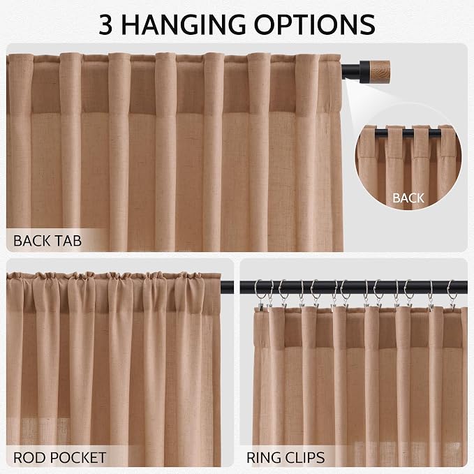 Nanspring Peach Linen Curtains 84 inches Long - Image 2