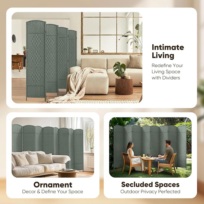 JOSTYLE Room Divider 6ft. Tall Extra Wide Privacy Screen, 8-Panel Folding - Image 7