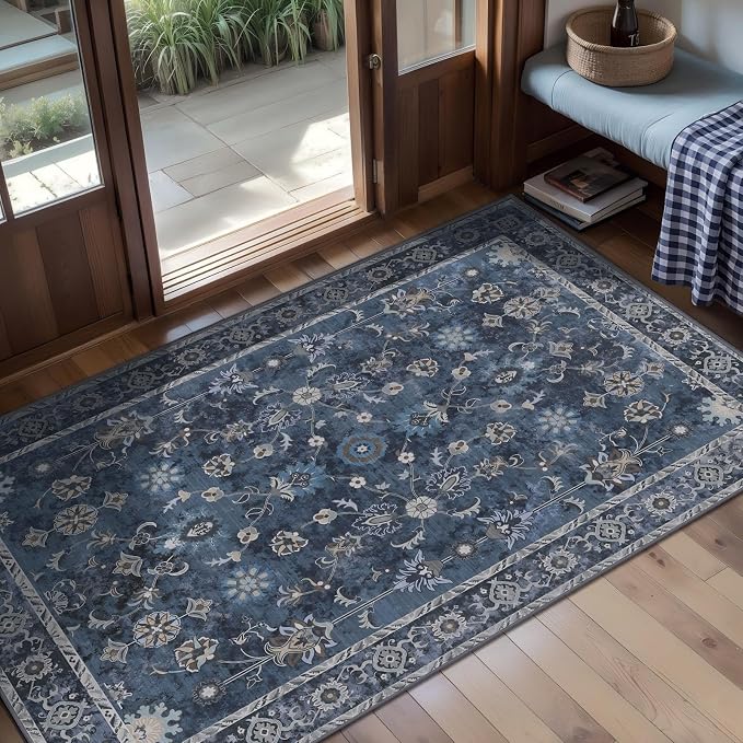 Tangsoo 2x4 Washable Rug for Entryway, Vintage Floral Entry Rug Non Slip by Tangsoo