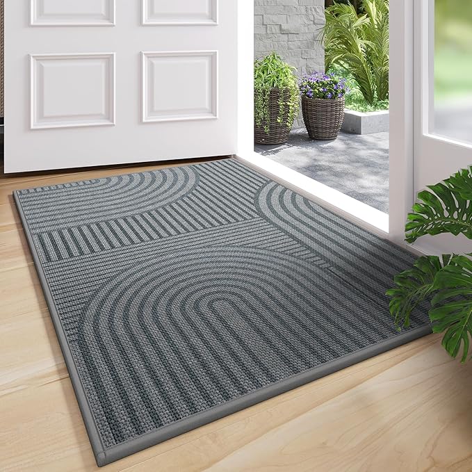 Front Door Mat 17''x30'', Absorbent Dirt Resist Washable Non Slip Low-Profile by QiCaiJia