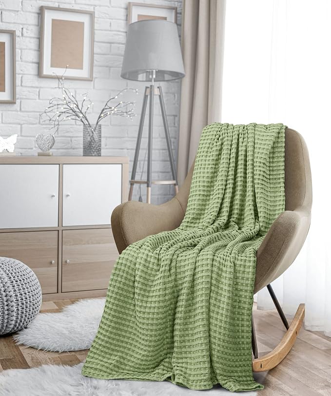 Utopia Bedding Sage Green 100% Cotton Waffle Blanket 300 GSM Soft Lightweight - Image 8
