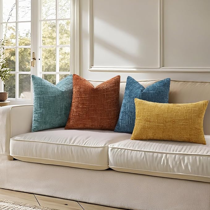 decorUhome Navy Blue Chenille Euro Sham Throw Pillow Covers 22x22 Set of 2 - Image 6