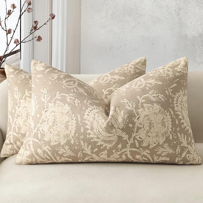 Vintage Floral Print Throw Pillow Covers 12x20 Set of 2 Neutral Modern by DKwizme