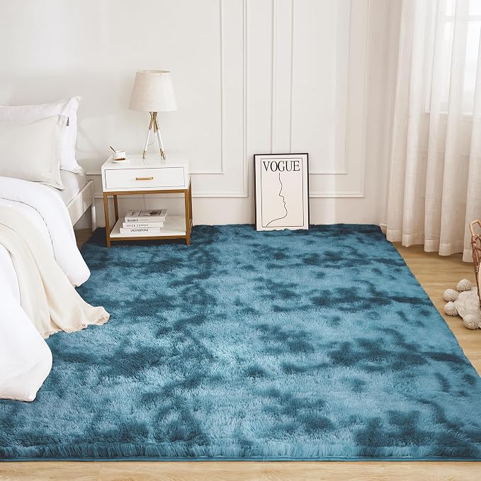 Litanika 5x8 Shag Area Rug for Living Room Bedroom, Tie-Dyed Blue High Pile - Image 2