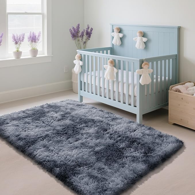 Fluffy Rug Shaggy Area Rug, Mottling Dark Grey 2x4 Area Rugs - Image 2