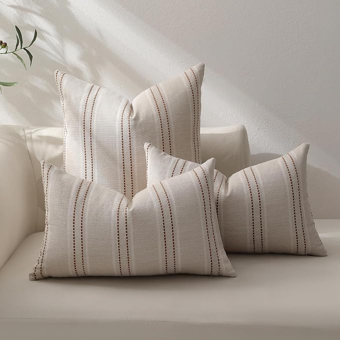 Hckot Rust Throw Pillow Covers 22x22 Set of 2 Striped Fall Pillow Covers - Image 2