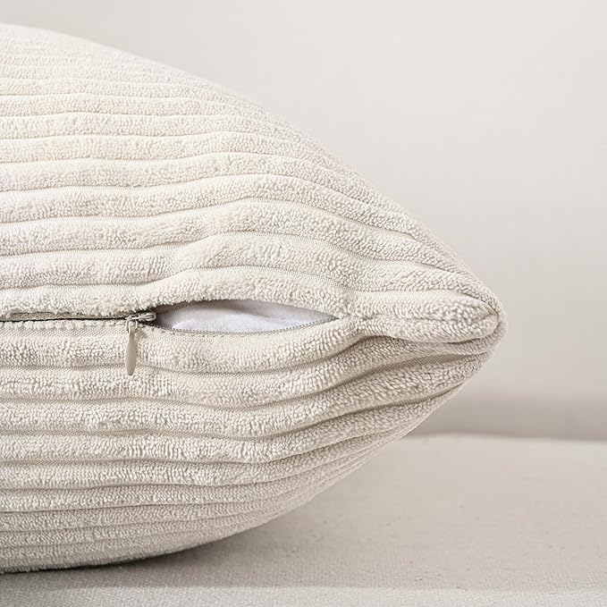 Volcanics Set of 4 Neutral Grey Corduroy Decorative Couch Throw Pillow Covers - Image 4