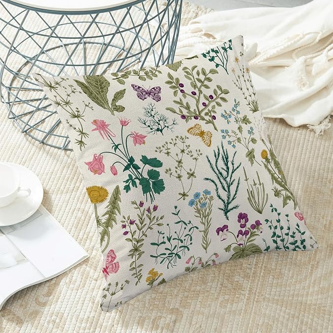 AEIOAE Spring Pillow Covers 22x22 Inch Set of 2, Sage Green Teal Wild Flower - Image 4