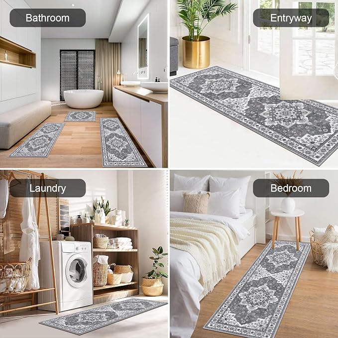 HEBE Farmhouse Kitchen Rugs Sets of 3 Non Slip Washable Boho Kitchen Rugs and - Image 5