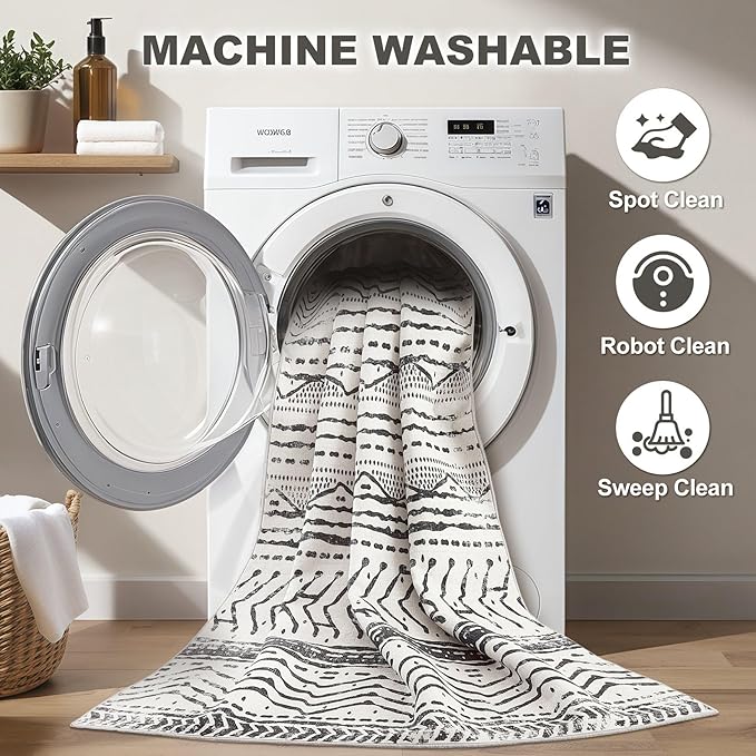 Nakagishi Area Rug Living Room Rugs: 6X9 Machine Washable Boho Large Neutral - Image 2