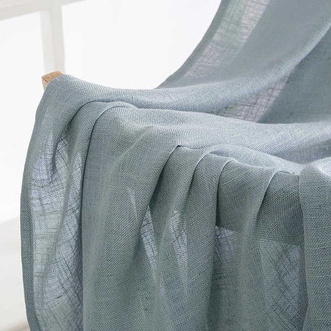 MIULEE Dusty Blue Linen Curtains 84 Inch Length 2 Panels - Image 5