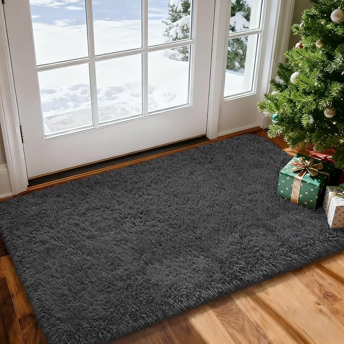 Merelax Fluffy Shaggy Small Area Rug, Dark Grey 2x4 Runner Rugs - Image 6