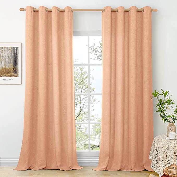 BGment Peach Linen Curtains for Living Room 90 Inch Length 2 Panels Set by BGment
